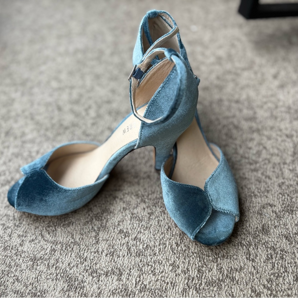 Chelsea Crew Blue Velvet Heeled Sandals